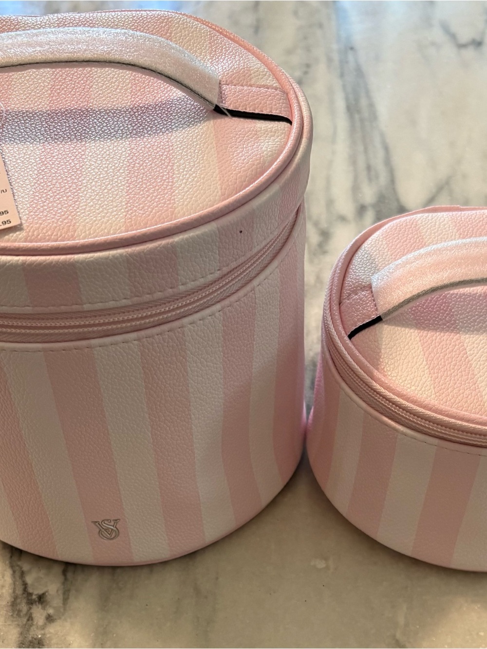 Victoria’s Secret Striped Pink Travel Cosmetic Case Set - Picture 2 of 5